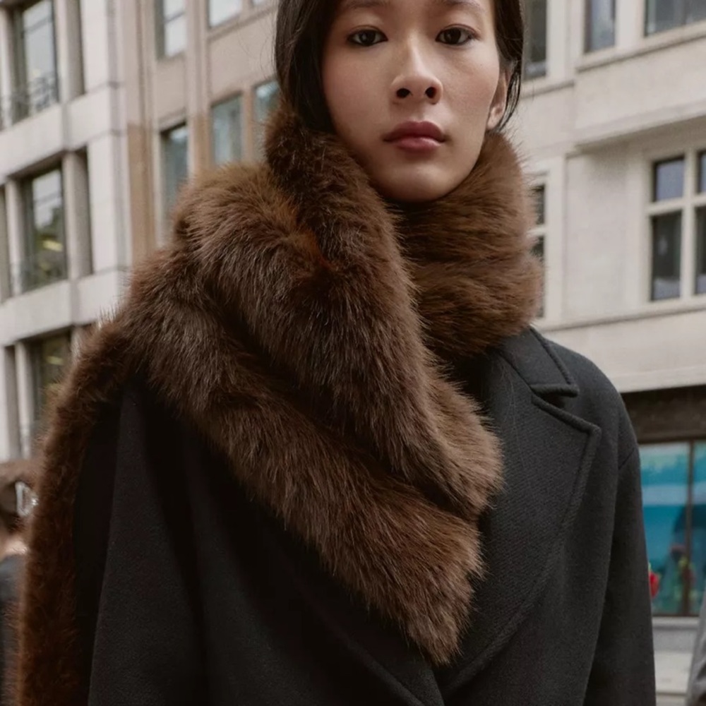 ZARA FAUX FUR FRINGED SCARF - Picture 6 of 14